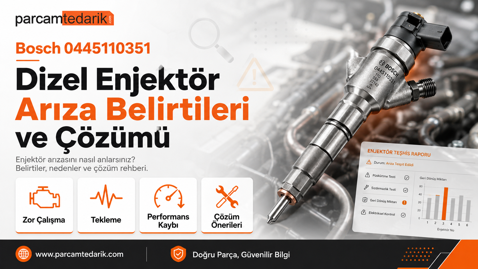 Bosch 0445110351 Dizel Enjektör Arıza Belirtileri ve Çözümü  | parcamtedarik.com